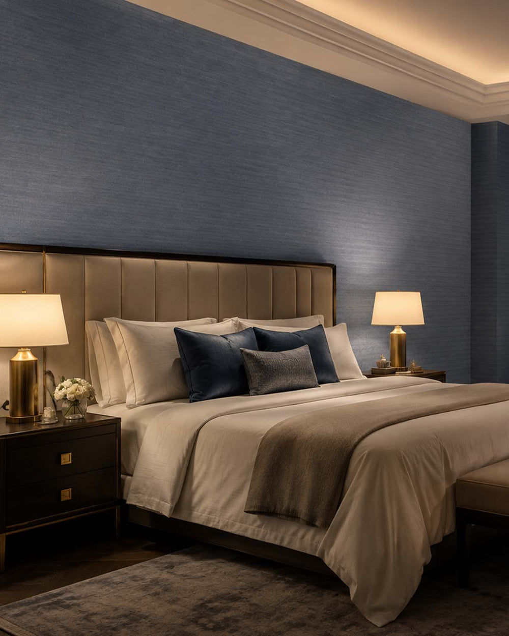 Canyon Blue Faux Fine Weave Commercial Wallpaper C7967