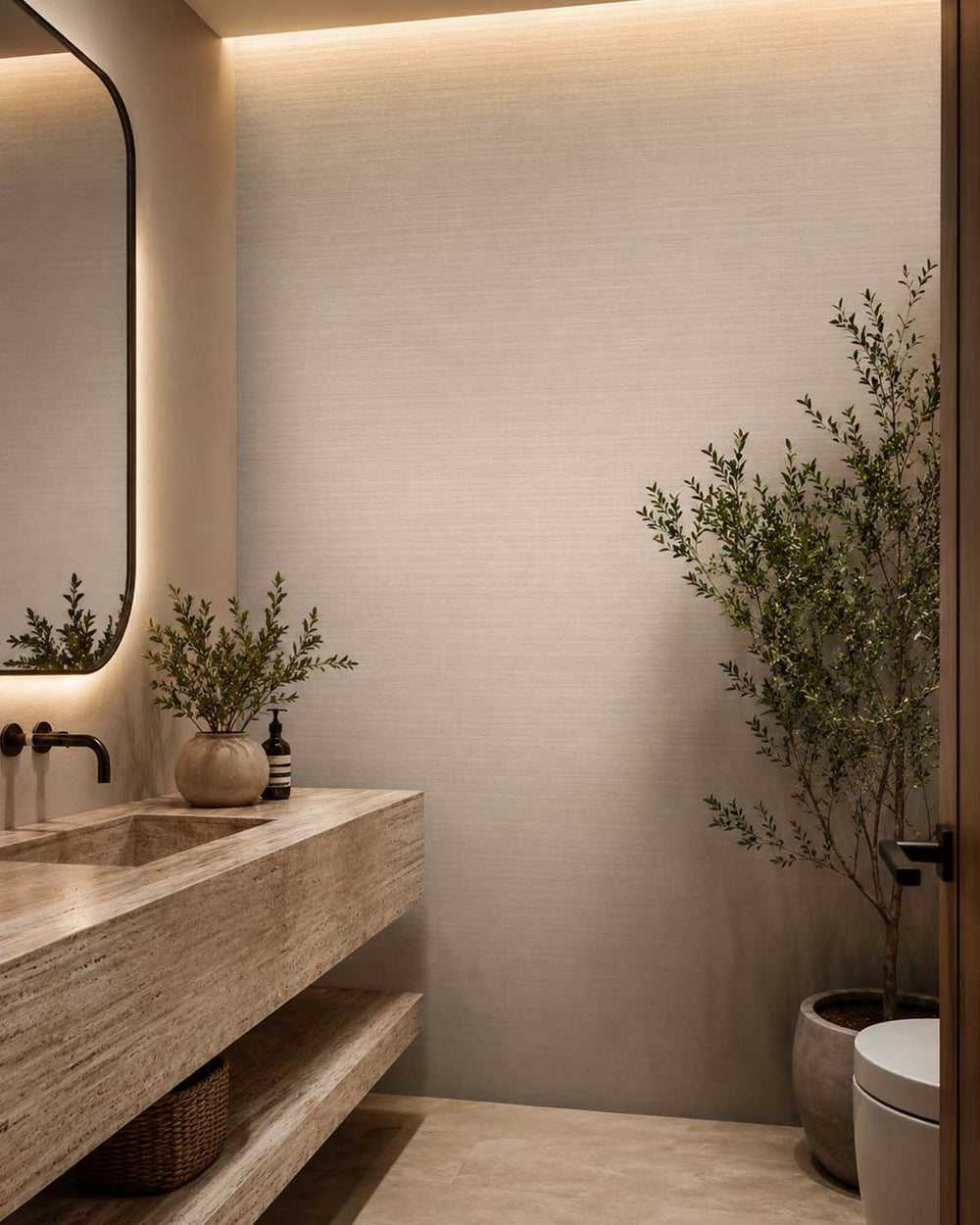 Pearl Oyster Aura Faux Linen  Commercial Wallpaper C7973
