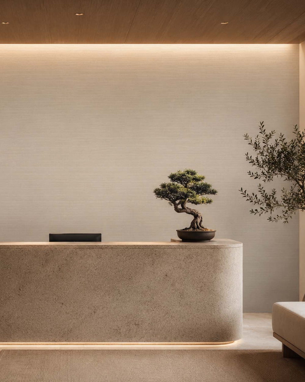 Pearl Oyster Aura Faux Linen  Commercial Wallpaper C7973
