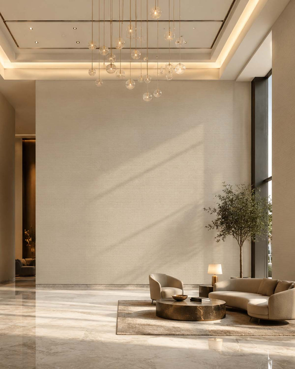 Bauhaus Tan Aura Faux Linen  Commercial Wallpaper C7975
