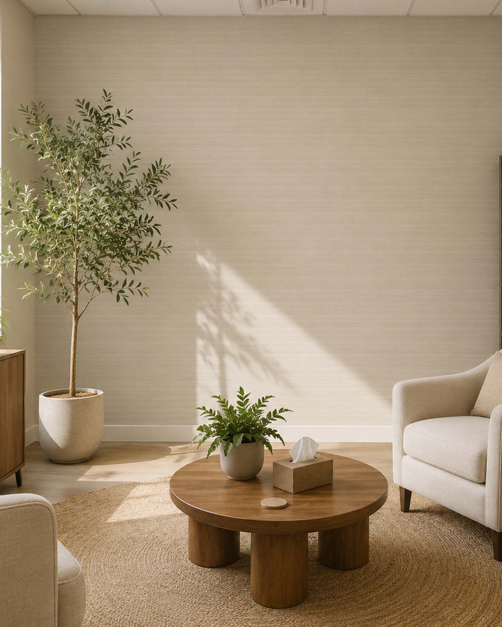 Bauhaus Tan Aura Faux Linen  Commercial Wallpaper C7975