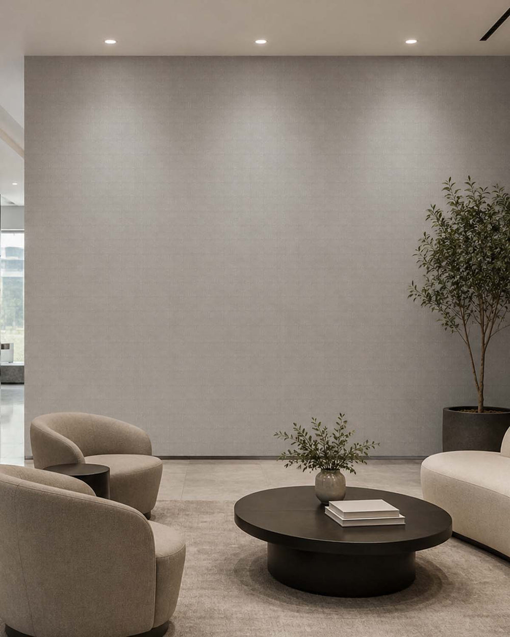 Natural Grey Aura Faux Linen  Commercial Wallpaper C7976