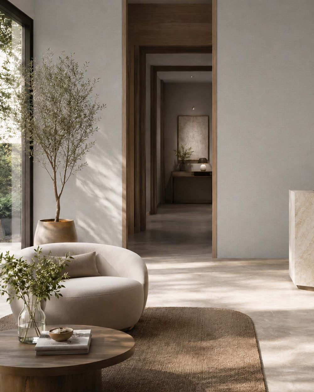 Natural Grey Aura Faux Linen  Commercial Wallpaper C7976