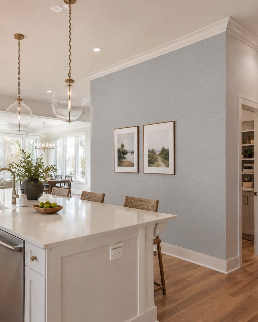 Natural Grey Aura Faux Linen  Commercial Wallpaper C7976