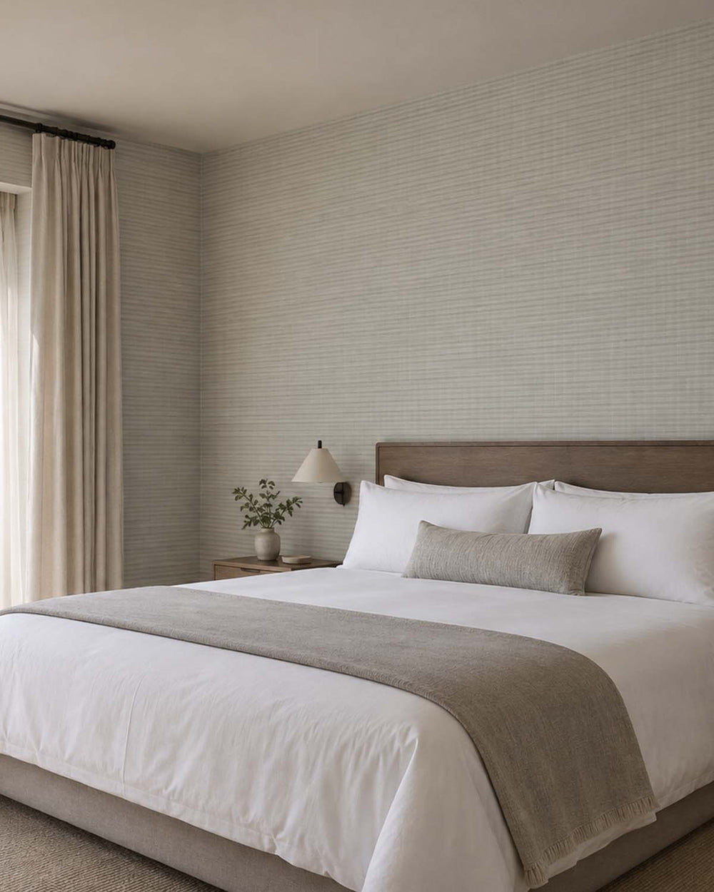 Foggy Grey Aura Faux Linen  Commercial Wallpaper C7977