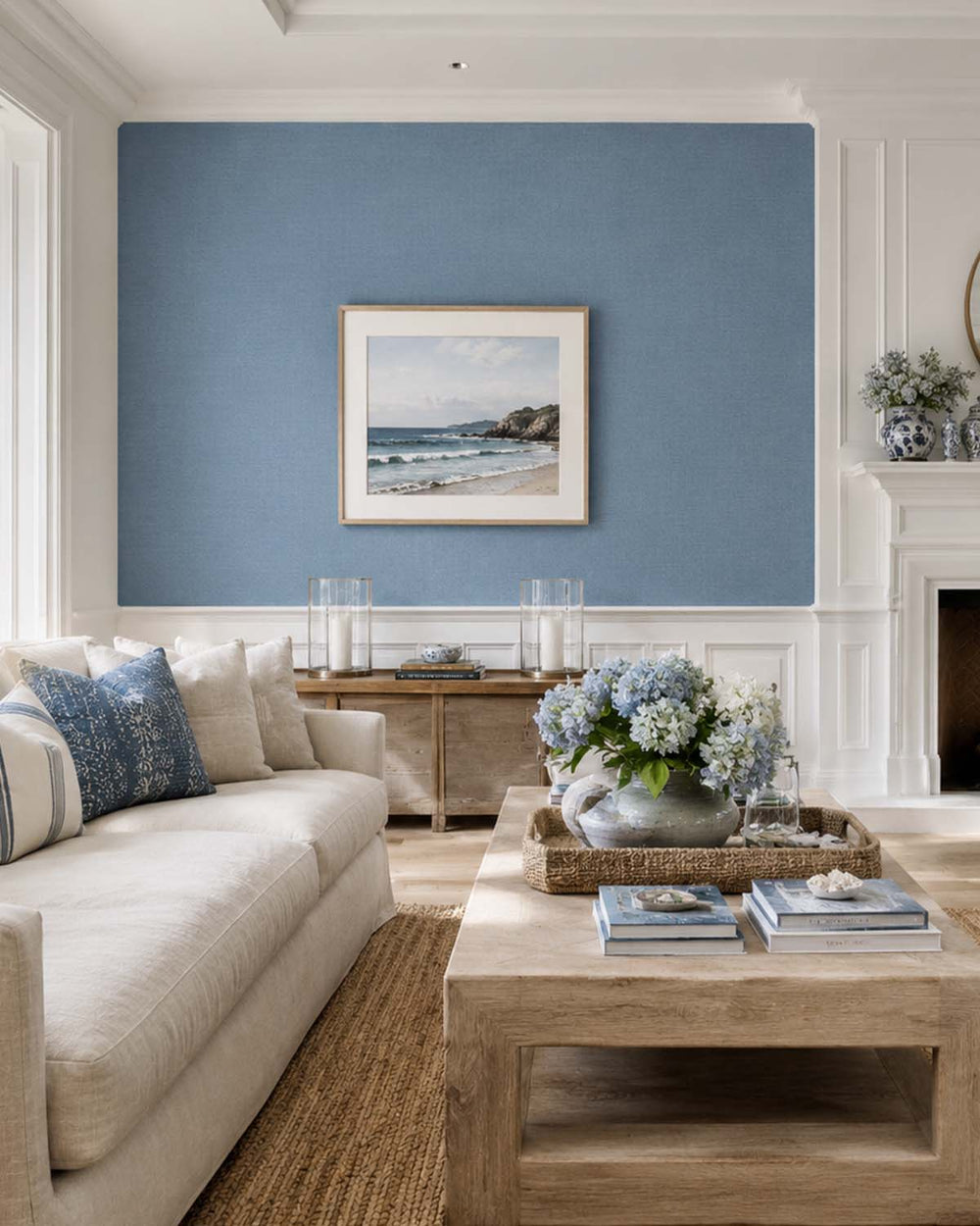 Harbour Blue Aura Faux Linen  Commercial Wallpaper C7980