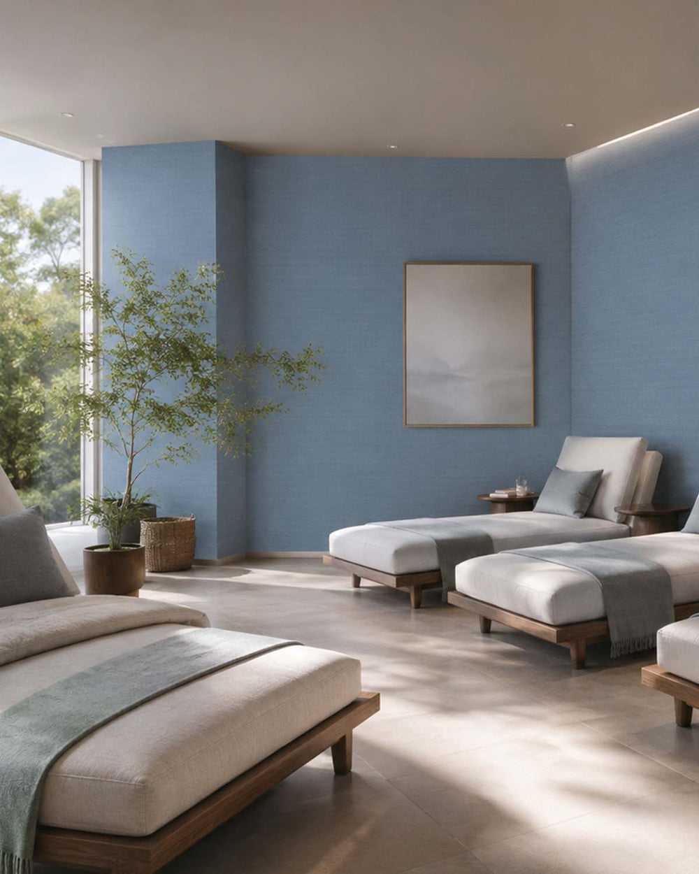 Harbour Blue Aura Faux Linen  Commercial Wallpaper C7980