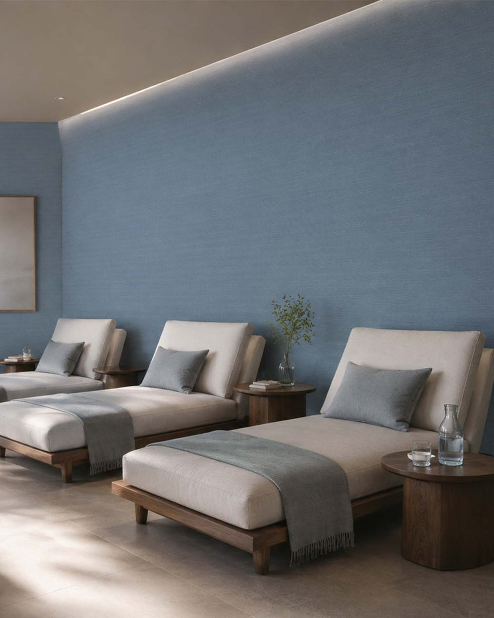Harbour Blue Aura Faux Linen  Commercial Wallpaper C7980