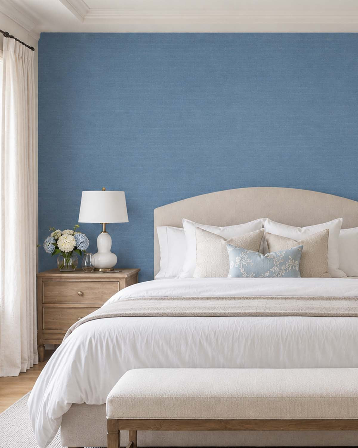 Harbour Blue Aura Faux Linen  Commercial Wallpaper C7980