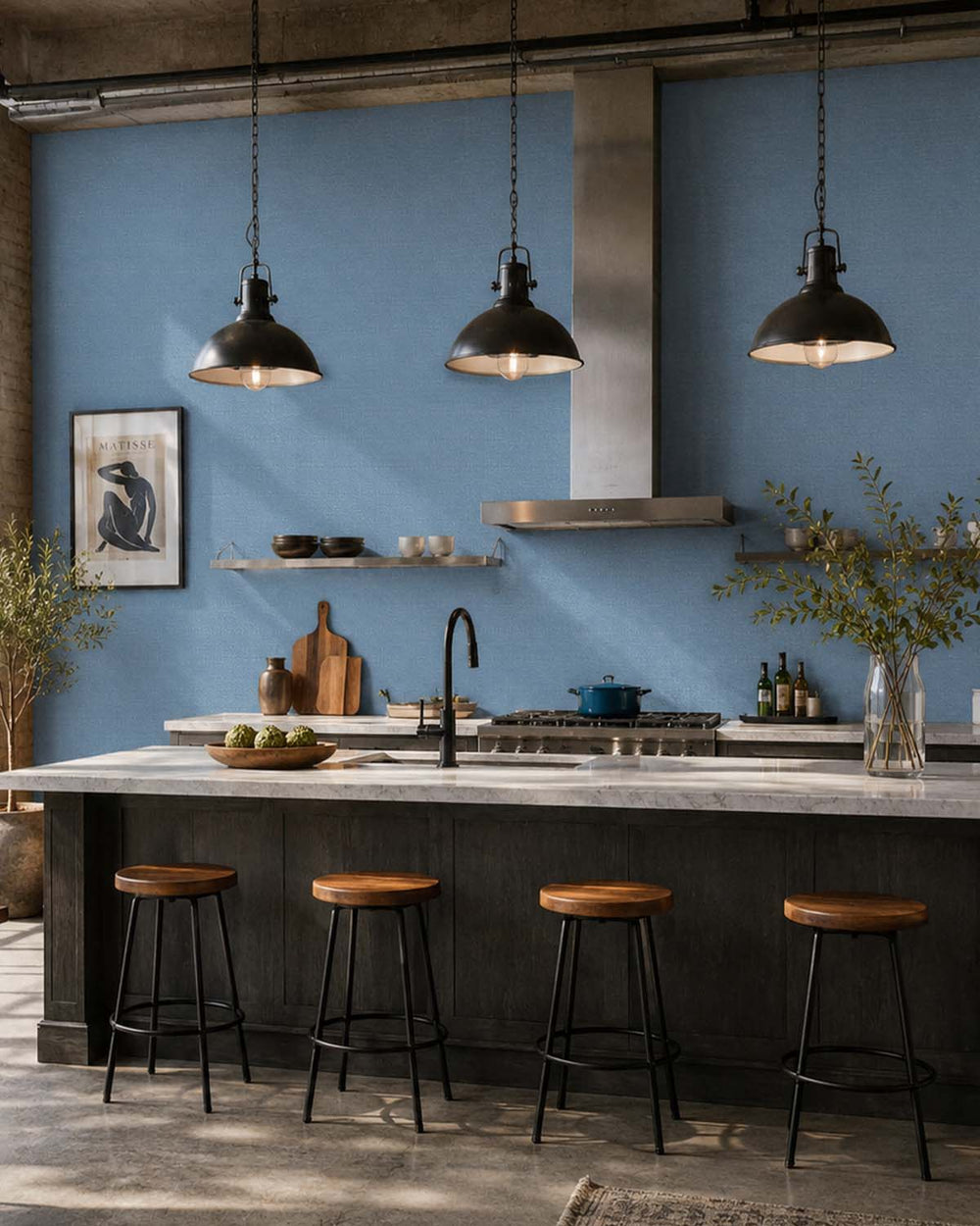 Harbour Blue Aura Faux Linen  Commercial Wallpaper C7980