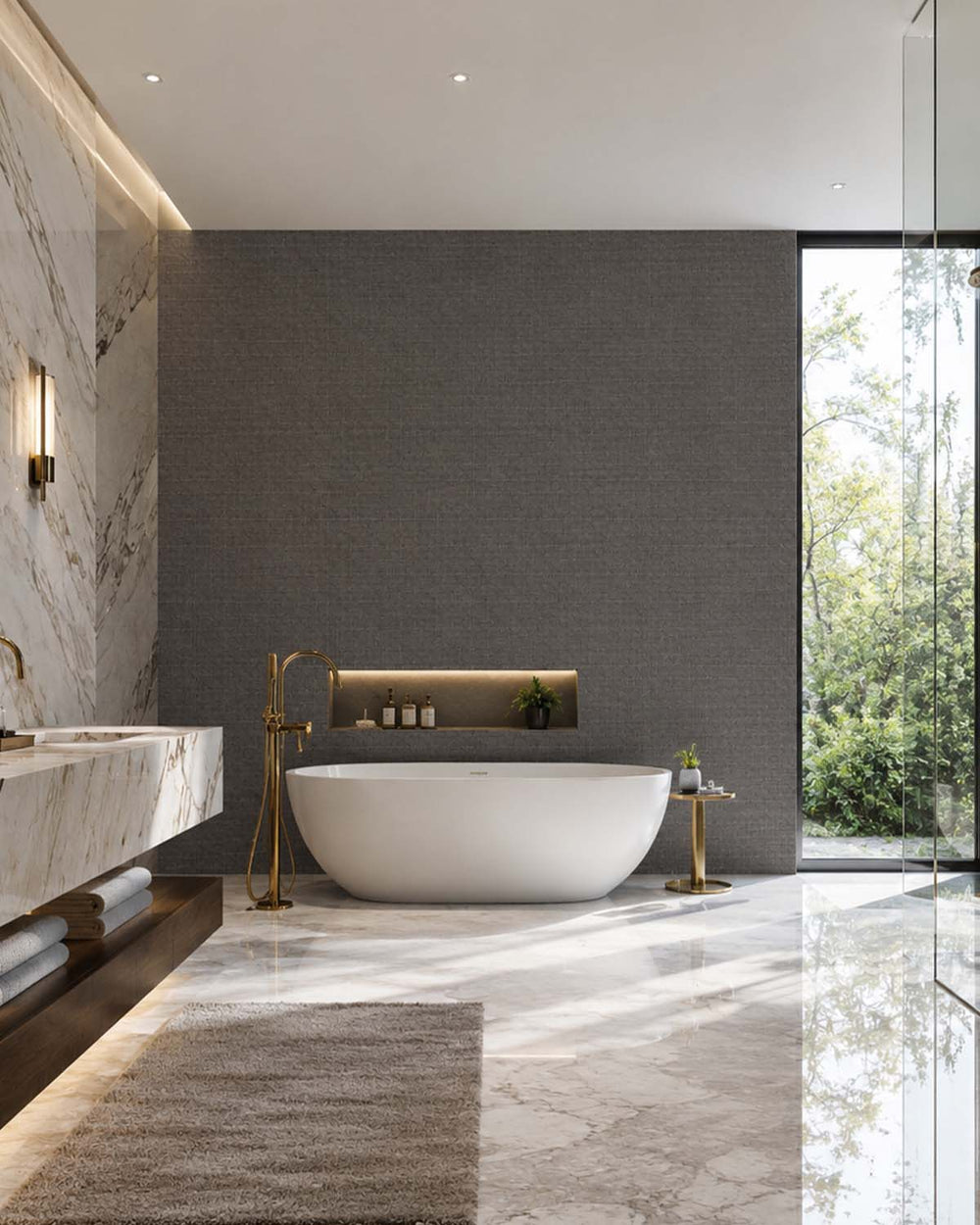 Charcoal Smudge Aura Faux Linen  Commercial Wallpaper C7982