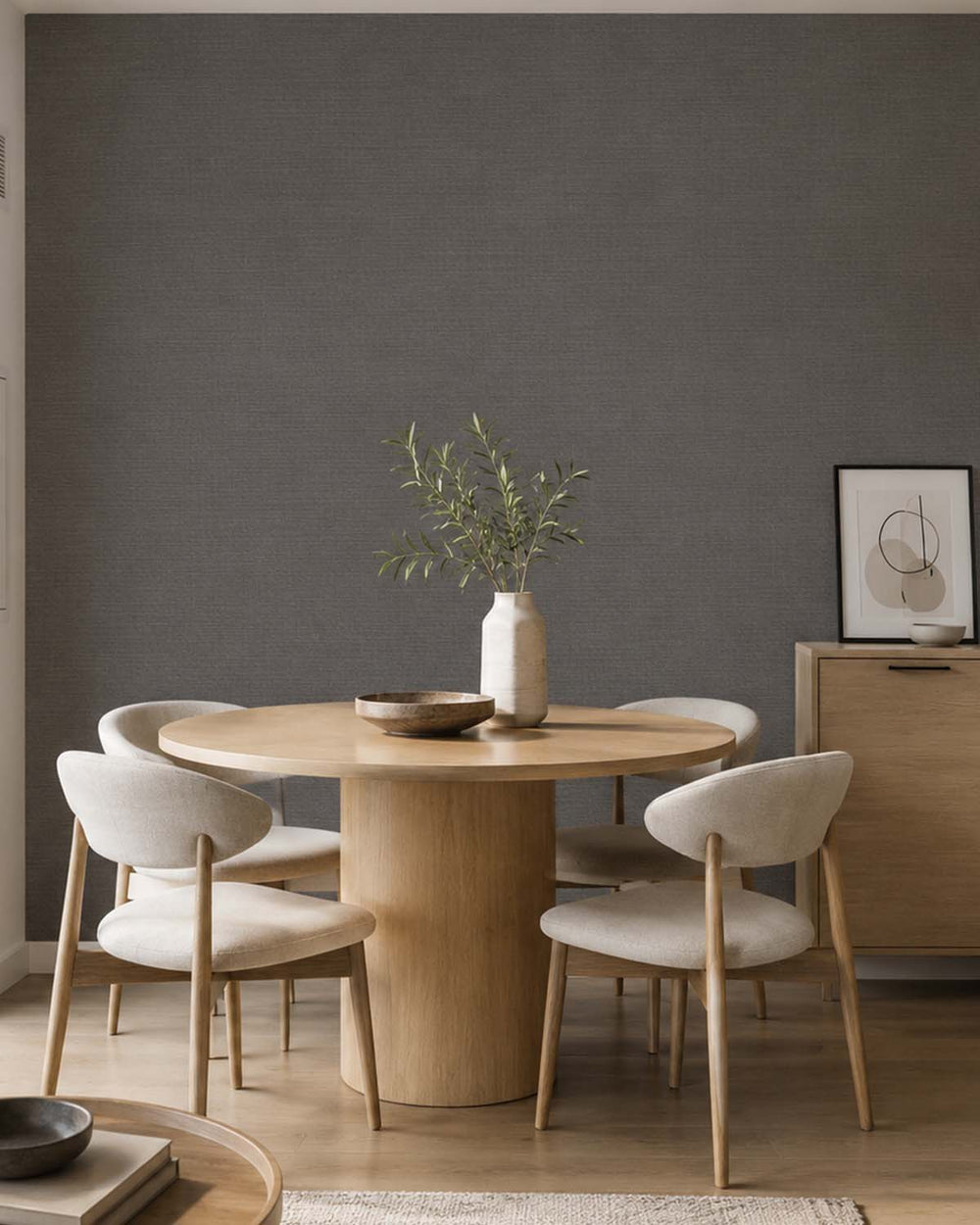 Charcoal Smudge Aura Faux Linen  Commercial Wallpaper C7982