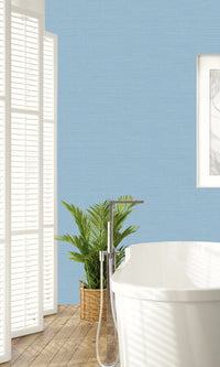 Serenity Blue Hemp Weave Textured Vinyl Commercial Wallpaper C7697
