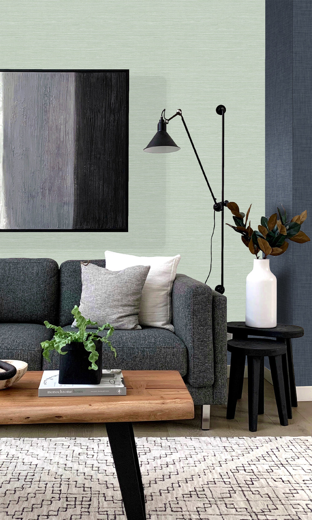 Tender Green Hemp Weave Textured Vinyl Commercial Wallpaper C7696