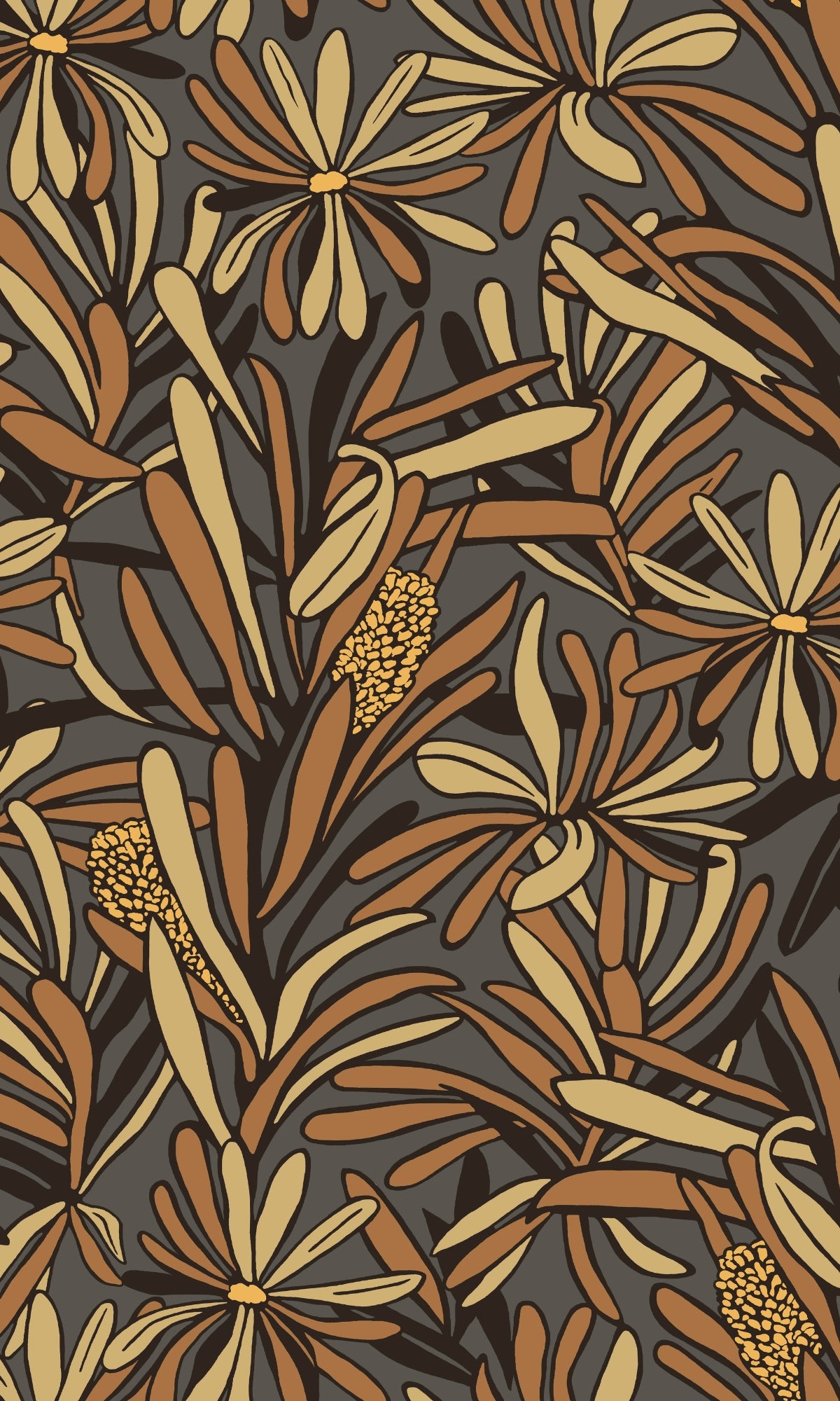 Camel & Blacky Plant Pattern Non-Woven Tropical Wallpaper R9101