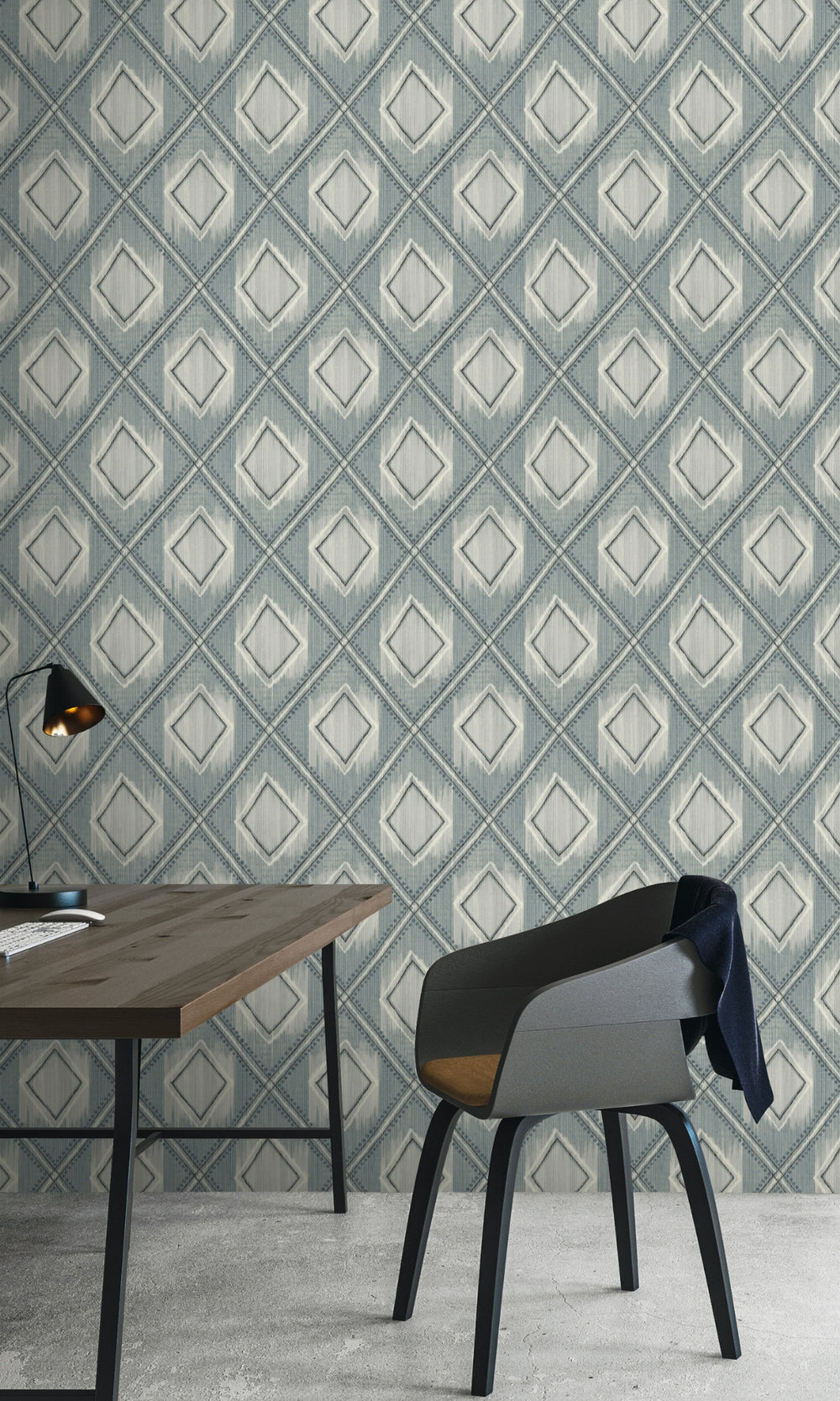 Charcoal Blue  Geometric Diamond  Wallpaper R8554