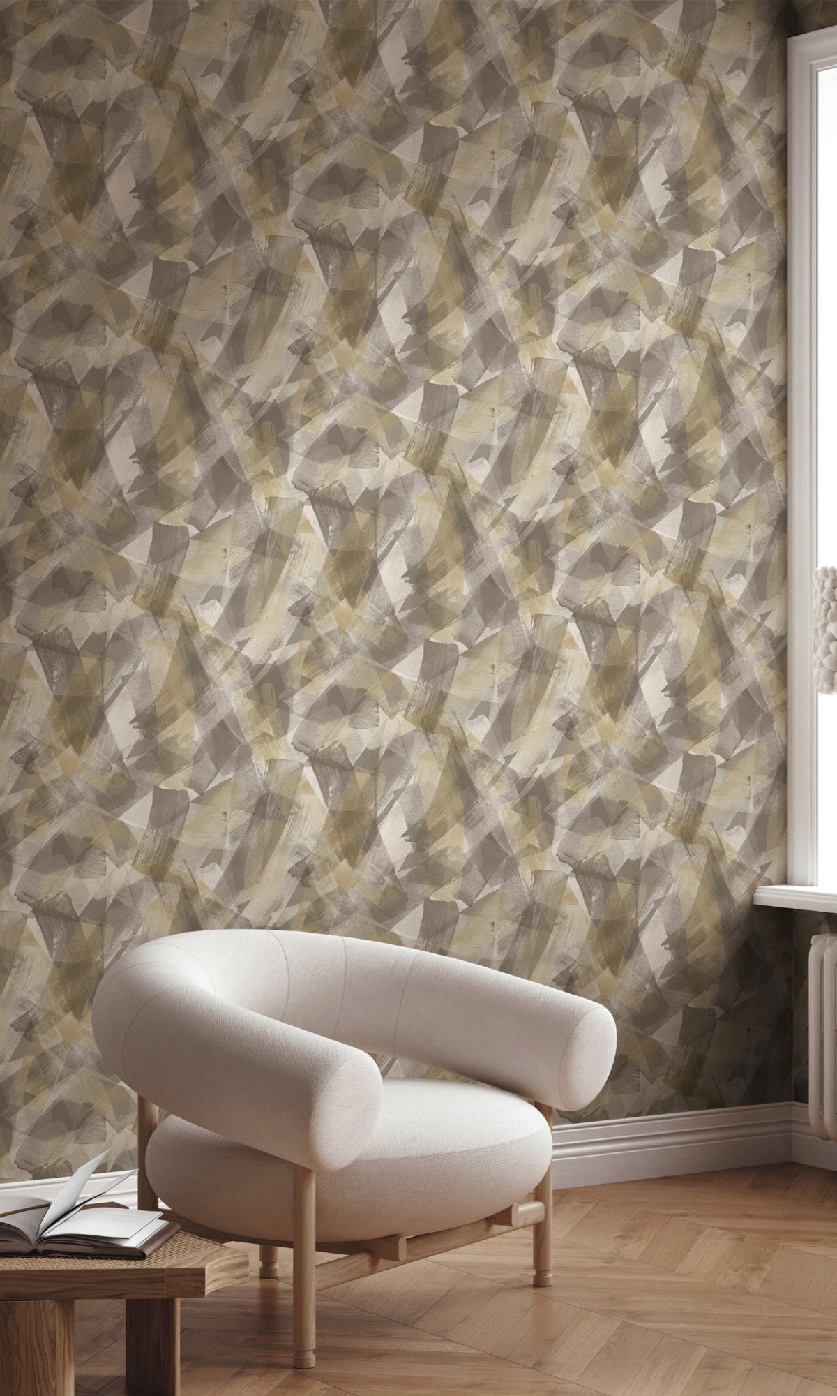 Charcoal Bronze Bold Sweeping Brushstrokes Wallpaper R8929