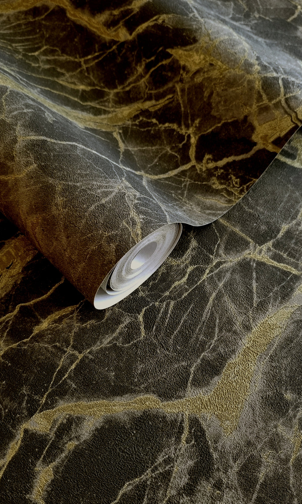 Charcoal Gold Marble Stone Like Textured Wallpaper R8921