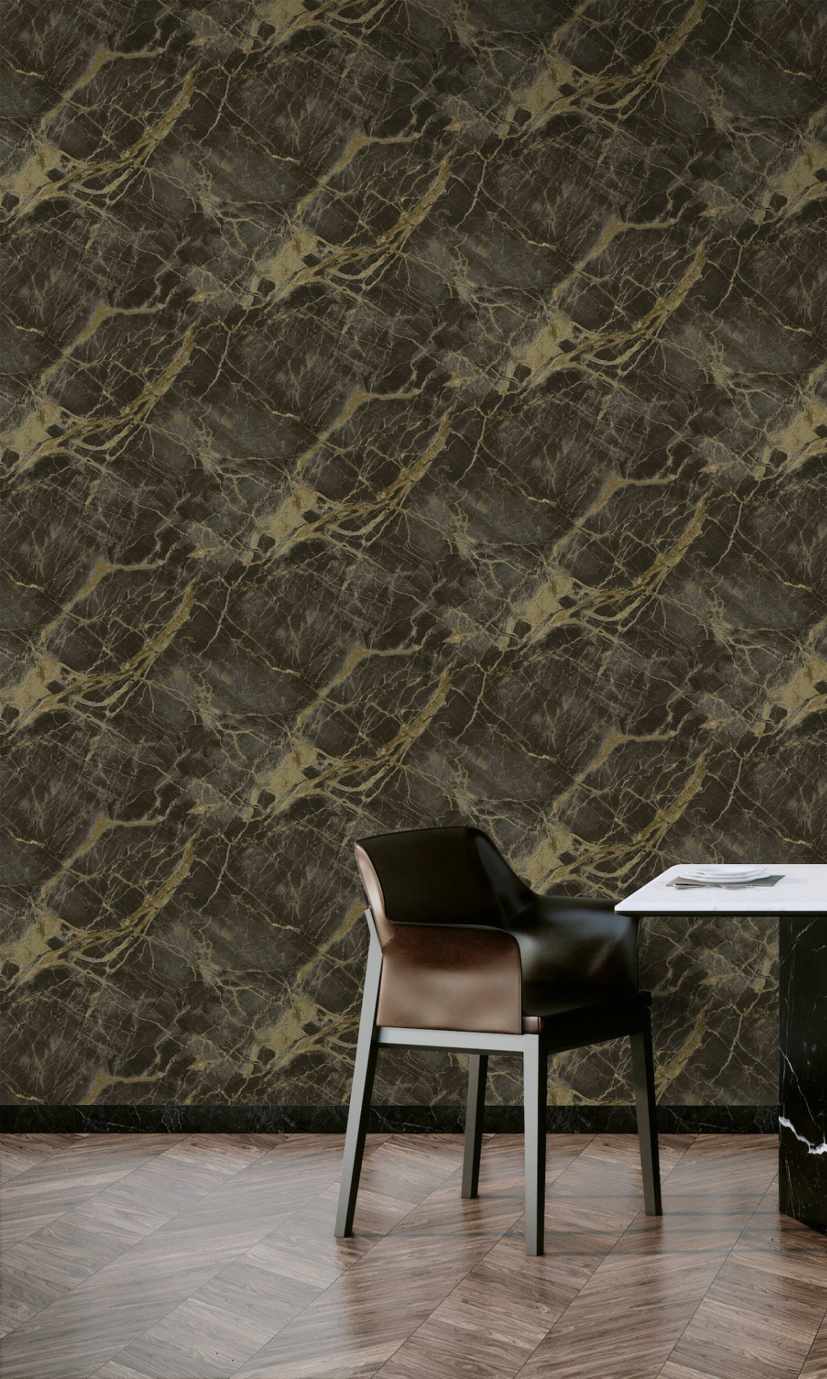 Charcoal Gold Marble Stone Like Textured Wallpaper R8921