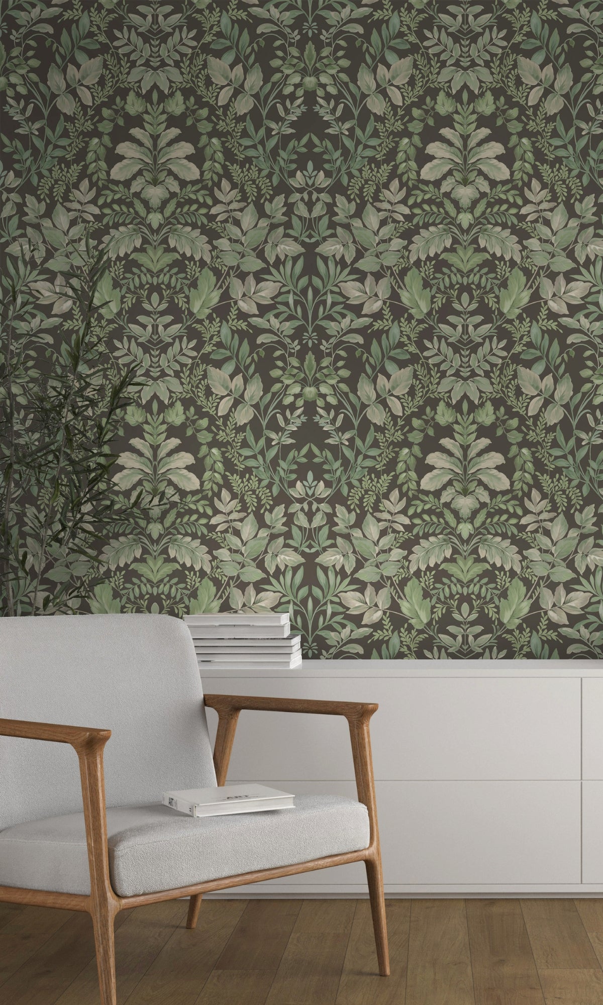 Charcoal Green Lush Overgrown Botanical Wallpaper R8824