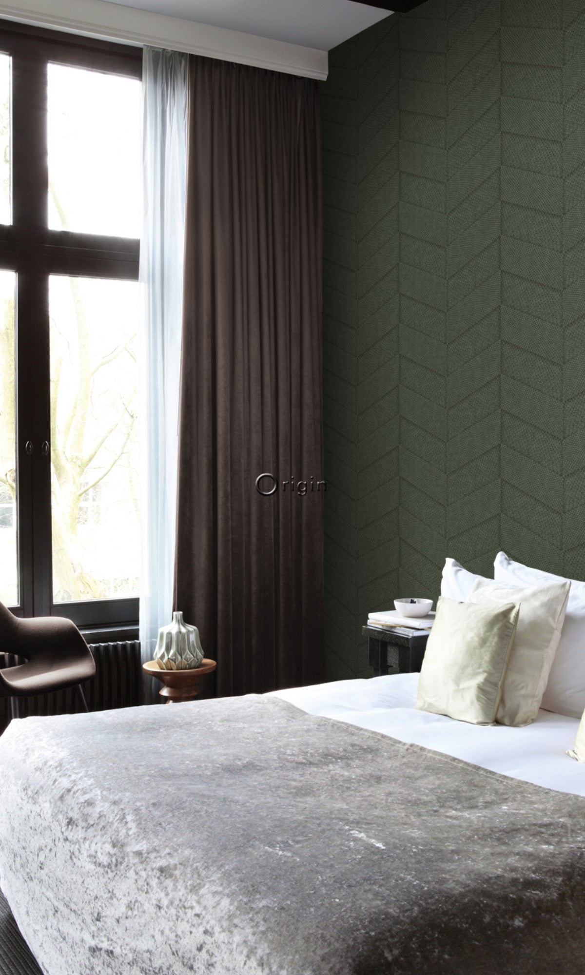 Charcoal Grey Chevron Textured Geometric Wallpaper R8316