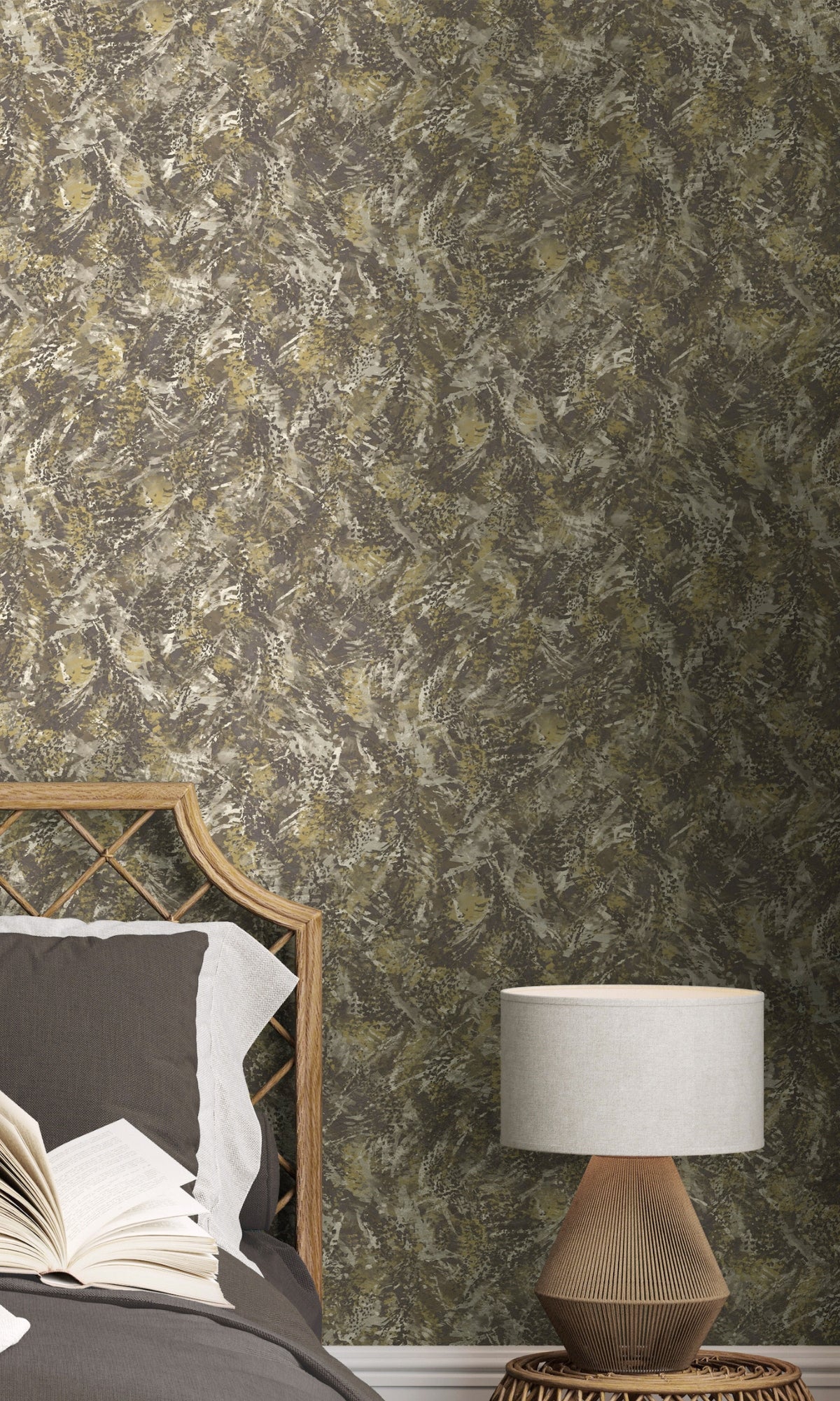 Chocolate Gold Feather Like Textured Abstract Wallpaper R8940