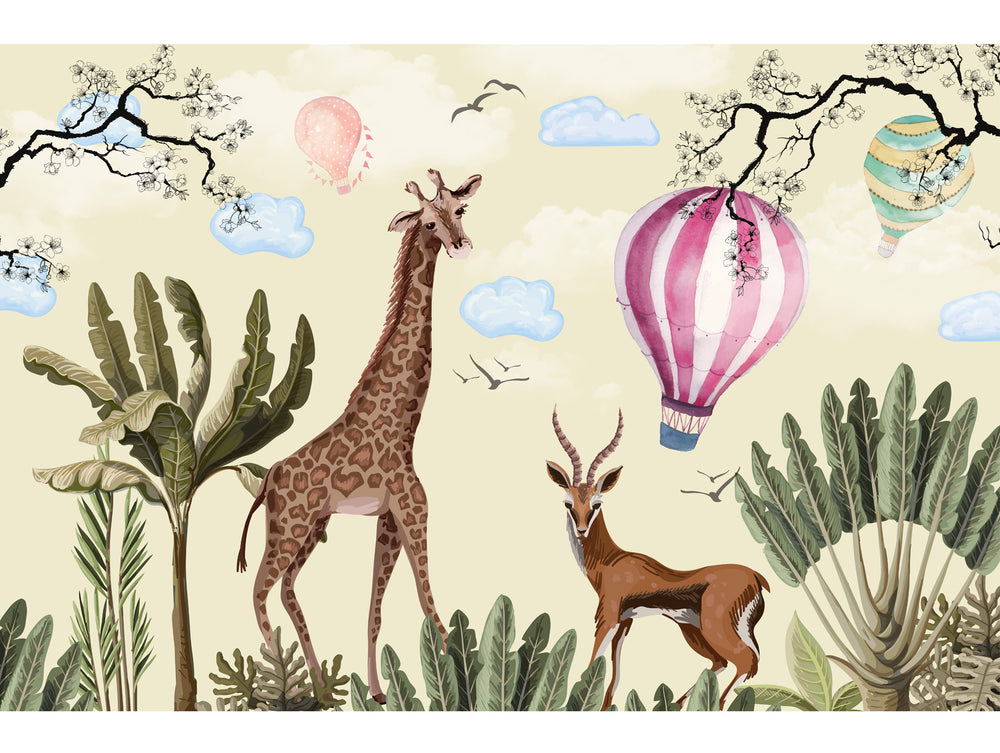 Colorful Balloons and Giraffe Mural Wallpaper M1462