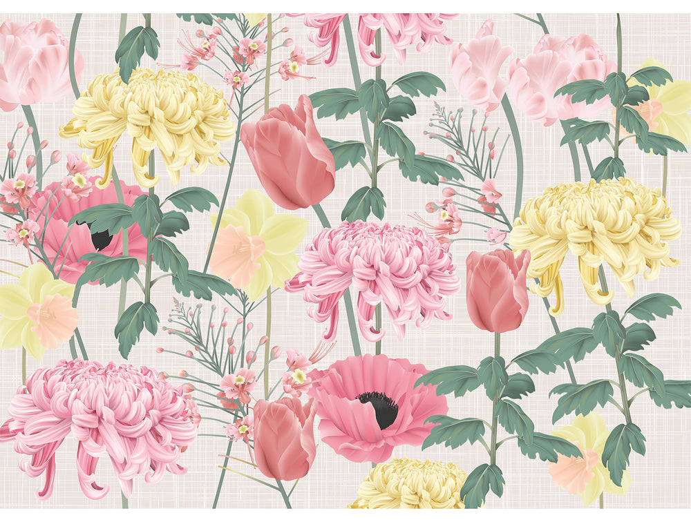 Colorful Botanical Flowers Mural Wallpaper M1423