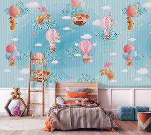 Colorful Cute animals with Balloons Mural Wallpaper M1144