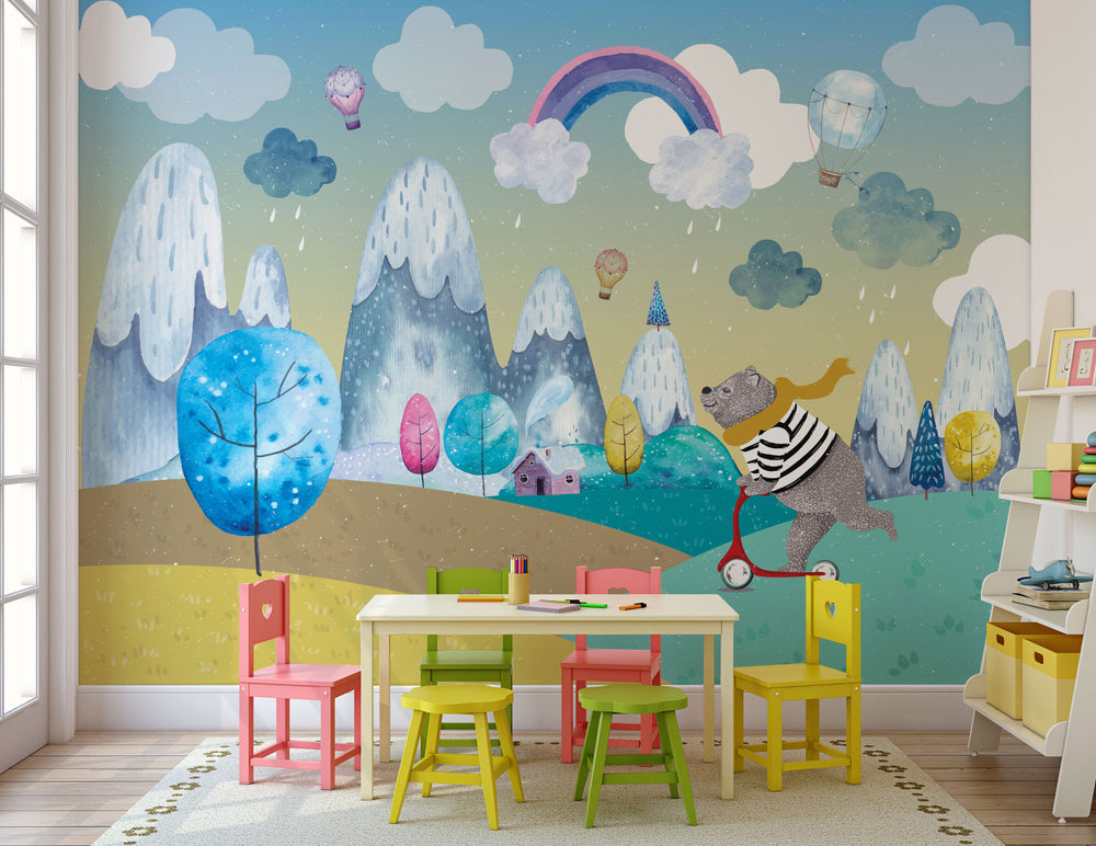 Colorful Cute bear with Bicycle Wall Mural M1157