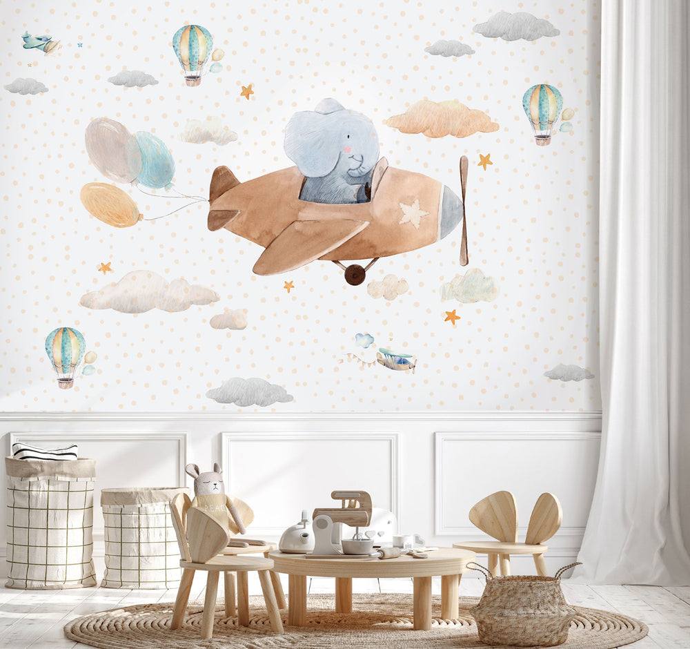 Colorful Funny Elephant Mural Wallpaper M1461