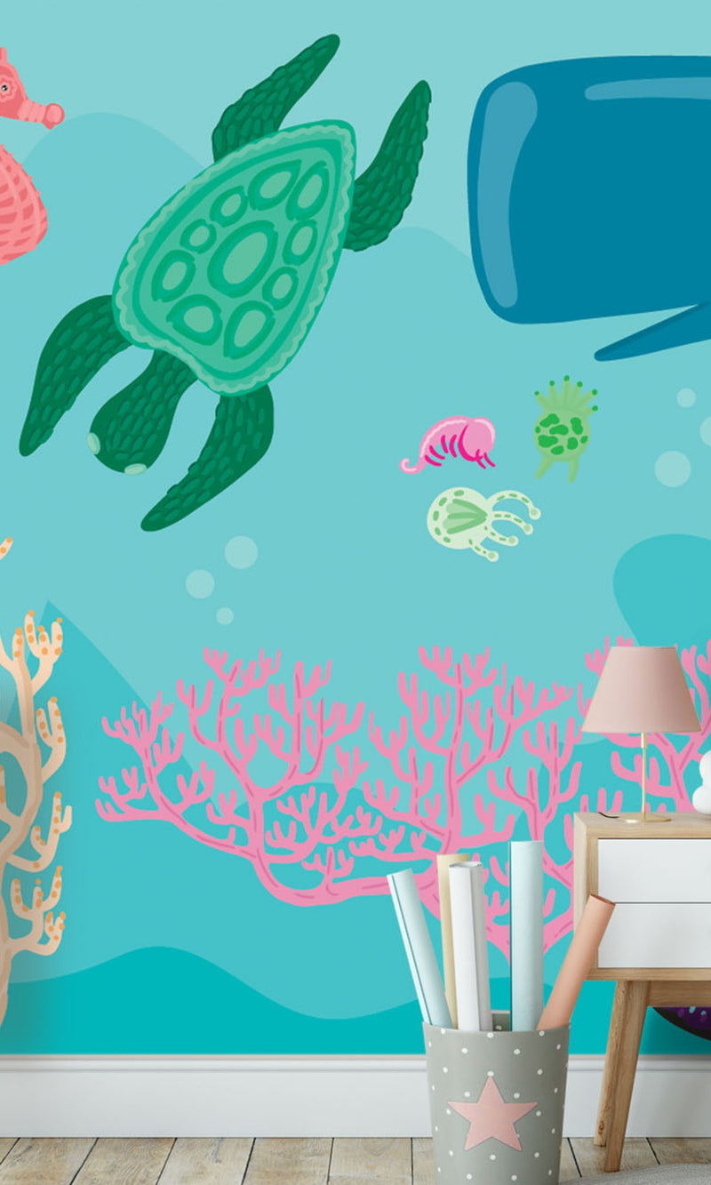 Colorful Happy sea Creatures Mural Wallpaper M1200