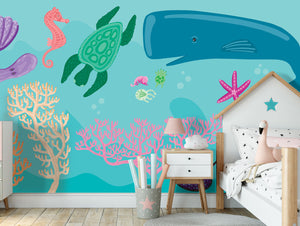 Colorful Happy sea Creatures Mural Wallpaper M1200