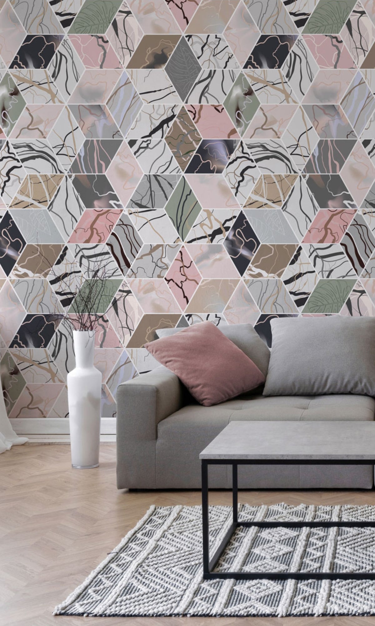 Colorful Honeycomb Marble Mural Wallpaper M1326-Sample