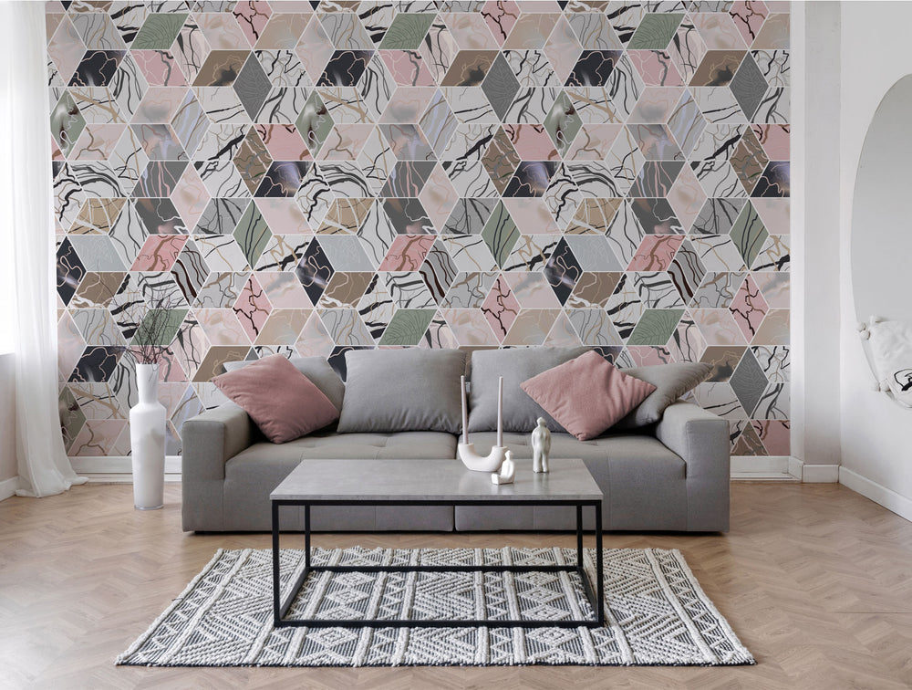 Colorful Honeycomb Marble Mural Wallpaper M1326
