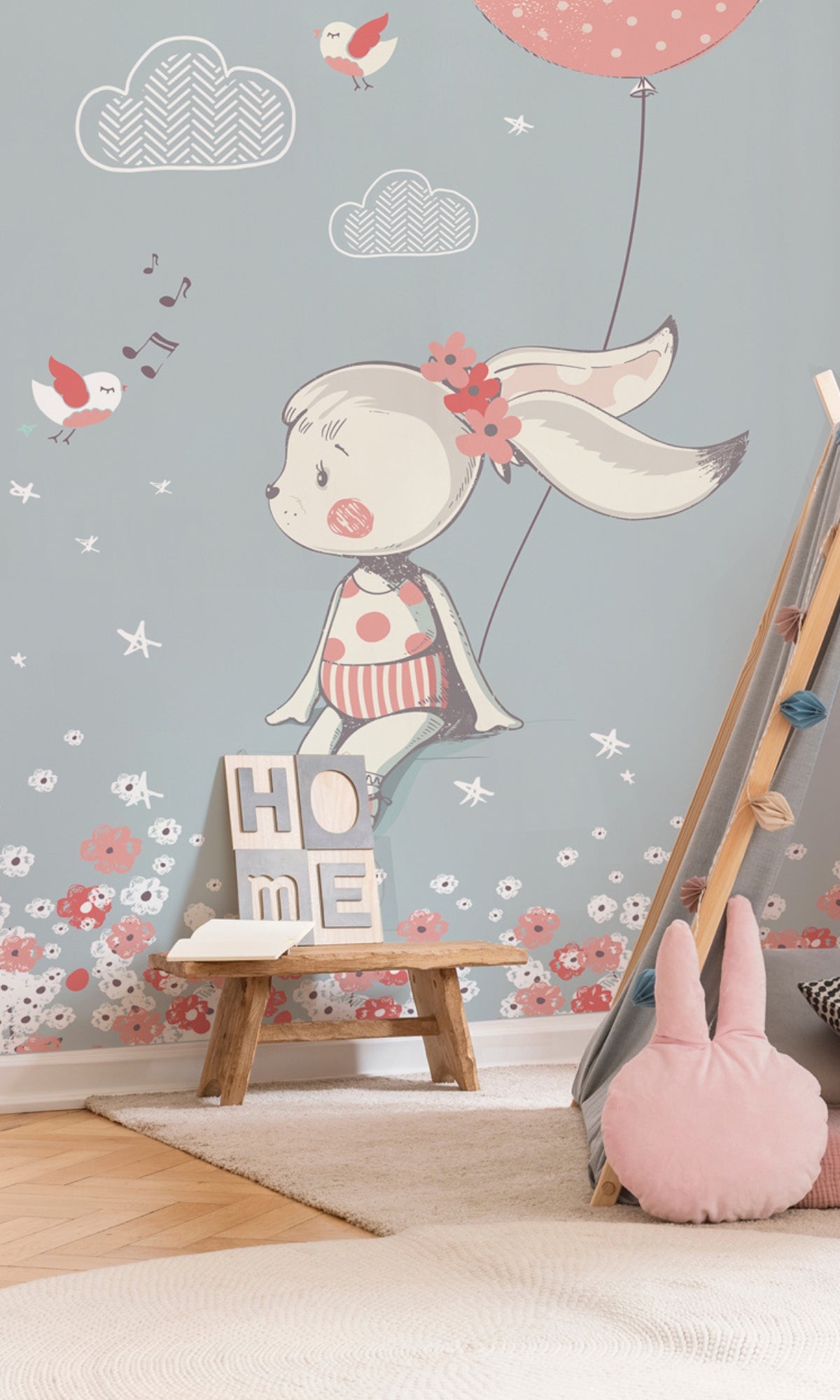 Colorful Little Rabbit Mural Wallpaper M1165 – Walls Republic US