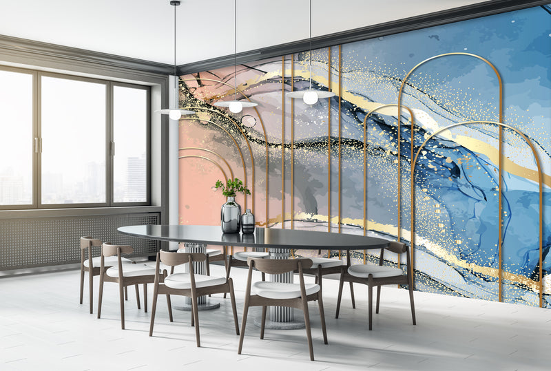Colorful Metallic foil on Marble Mural Wallpaper M1354