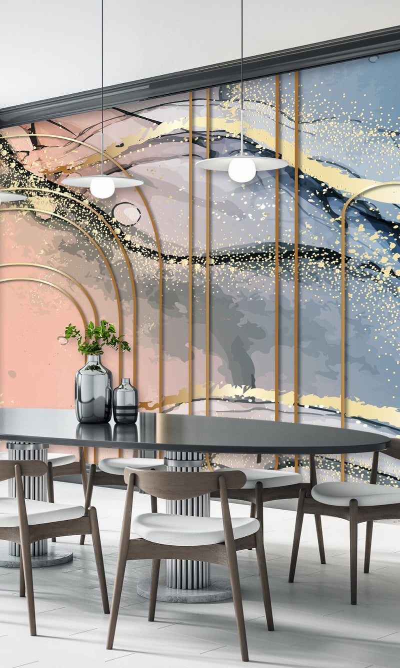 Colorful Metallic foil on Marble Mural Wallpaper M1354