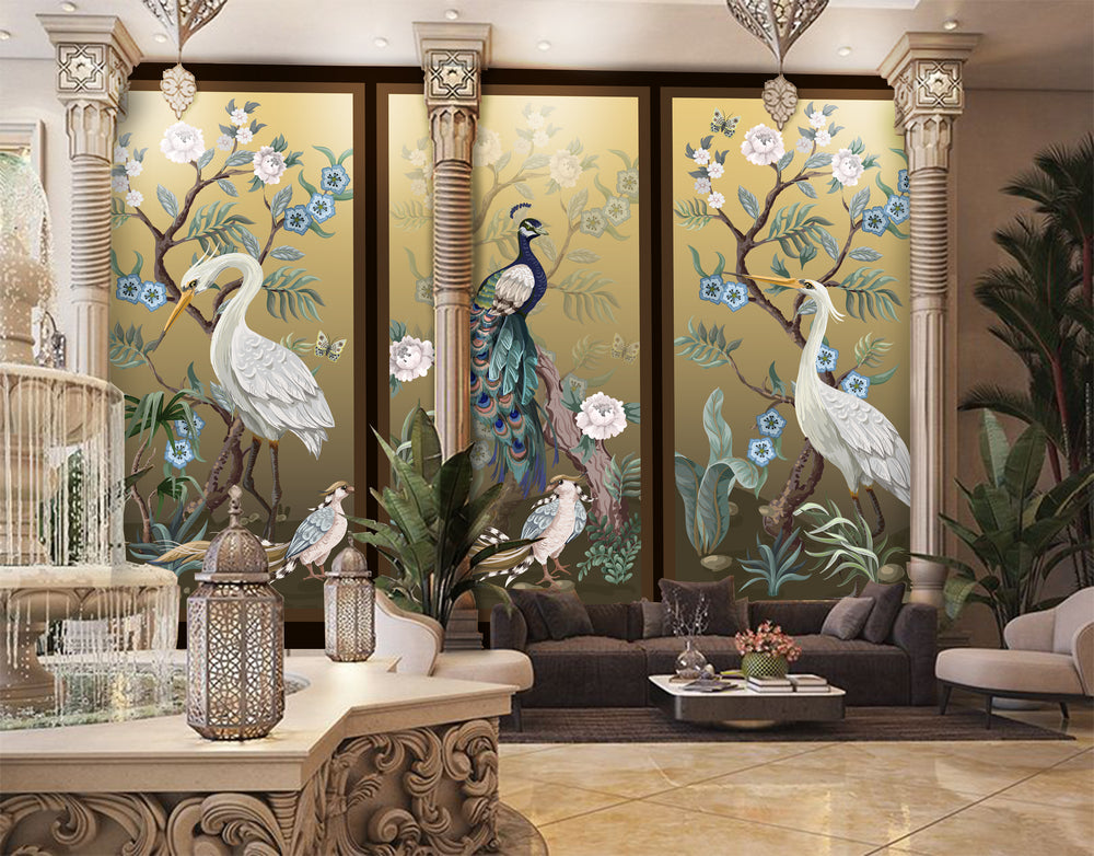 Colorful Peacocks in the Garden Mural Wallpaper M1170