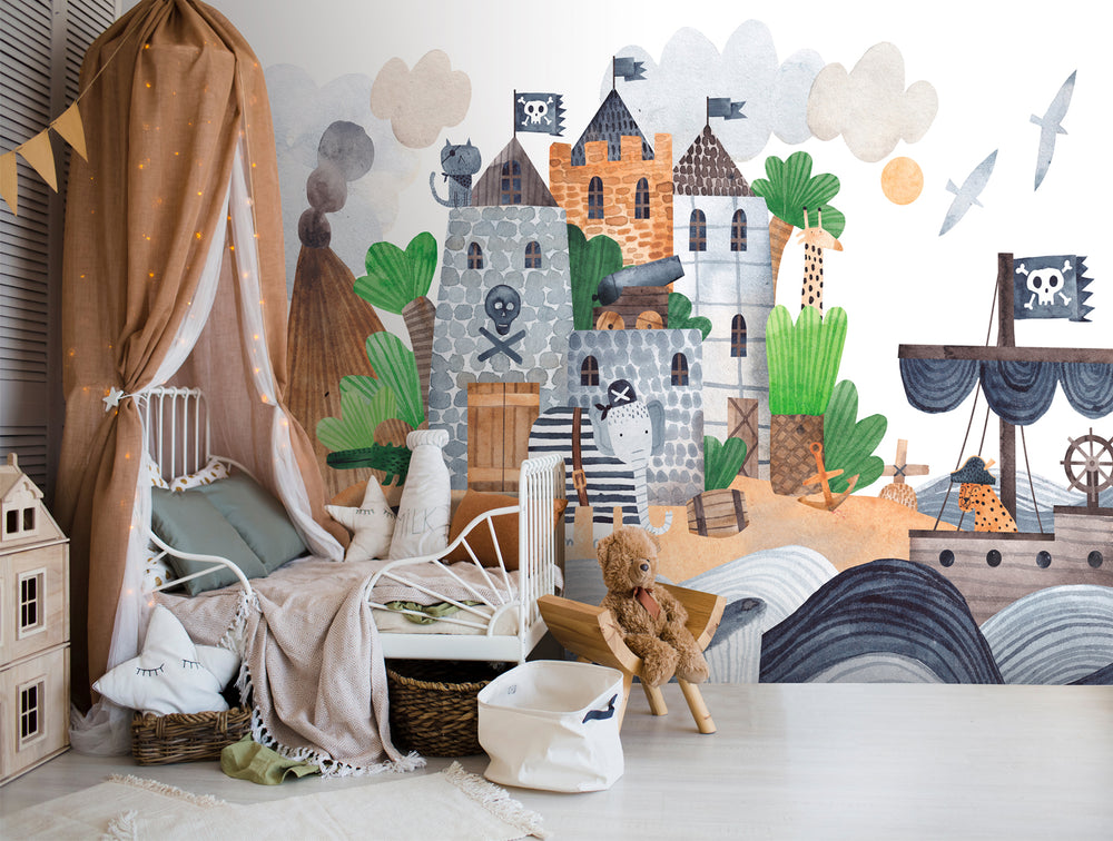 Colorful Pirate Ship Mural Wallpaper M1464