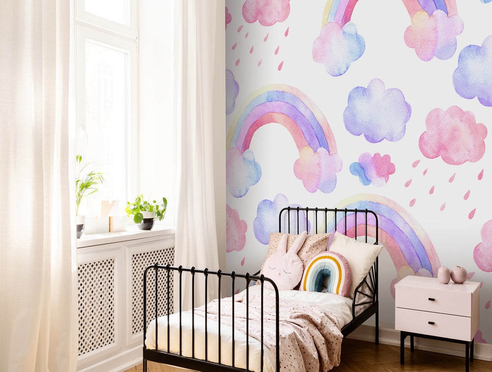 Colorful Rainbow and Clouds Mural Wallpaper M1469