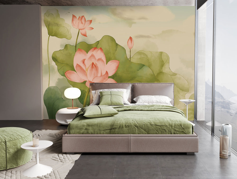 Colourful Watercolour Lotus Mural Wallpaper M1161