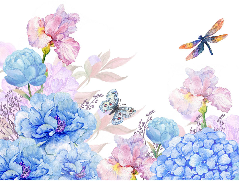 Colorful Watercolor flower Garden Mural Wallpaper M1459