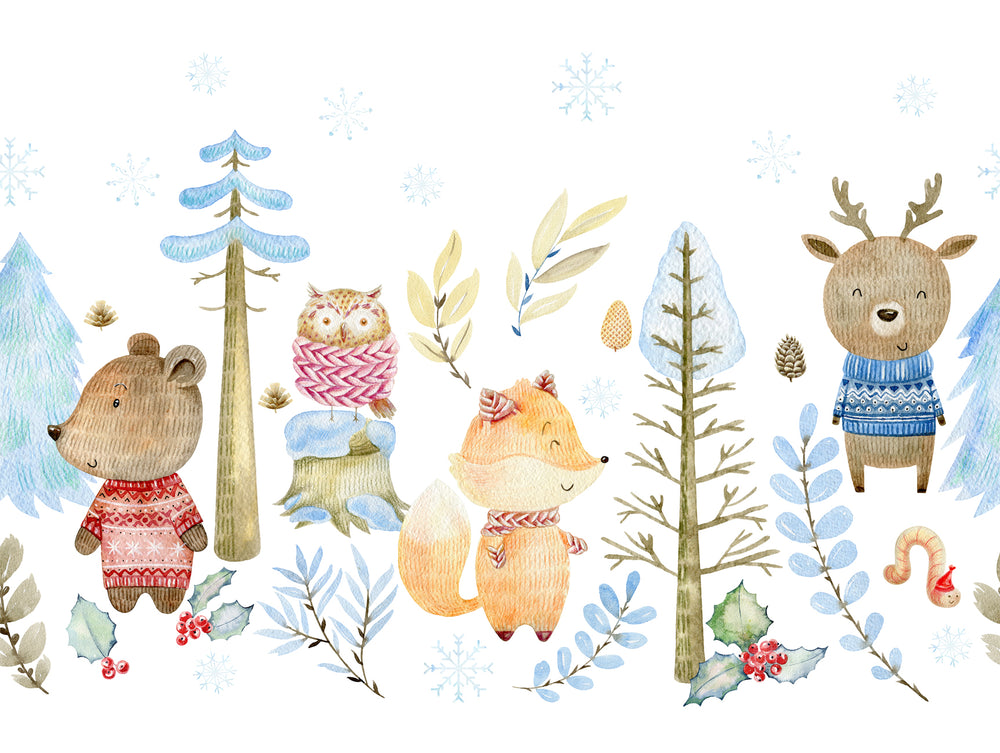 Colorful Watercolor winter Forest Mural Wallpaper M1458