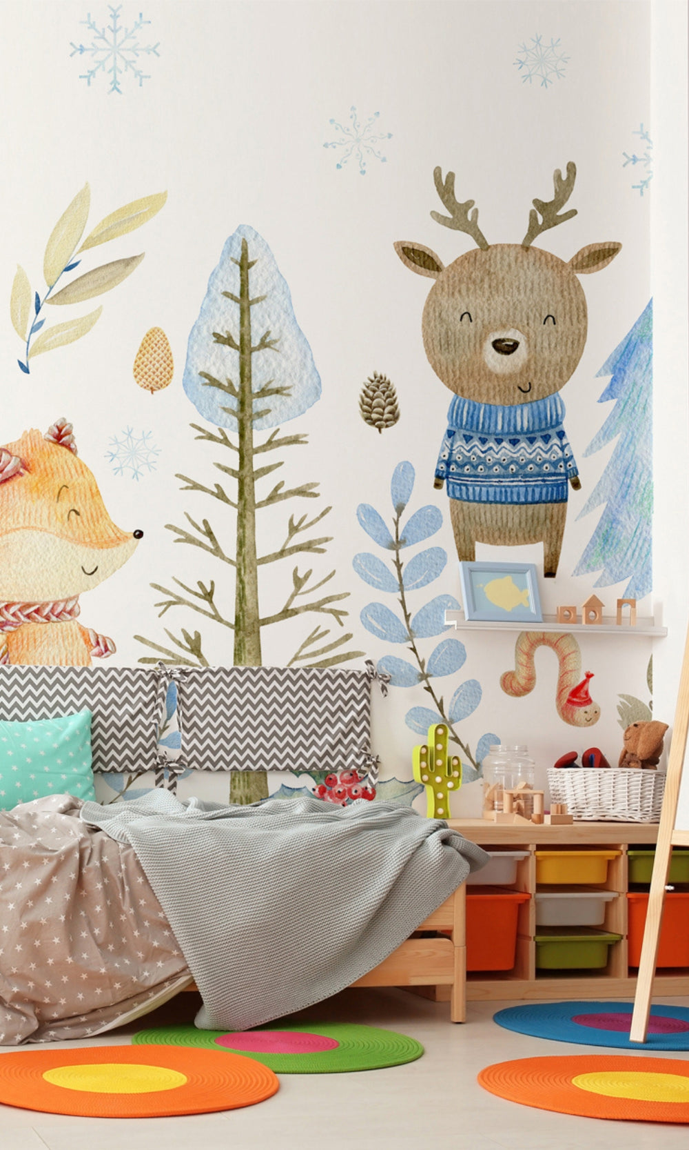 Colorful Watercolor winter Forest Mural Wallpaper M1458-Sample