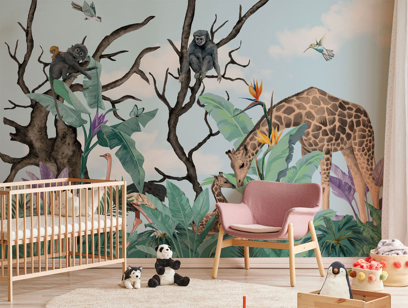 Colourful Cute Forest Animals Mural Wallpaper M1351