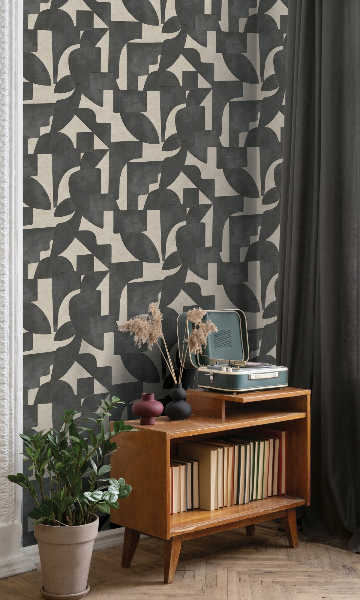 Cream Charcoal Modern Asbtract Geometric Wallpaper R8975