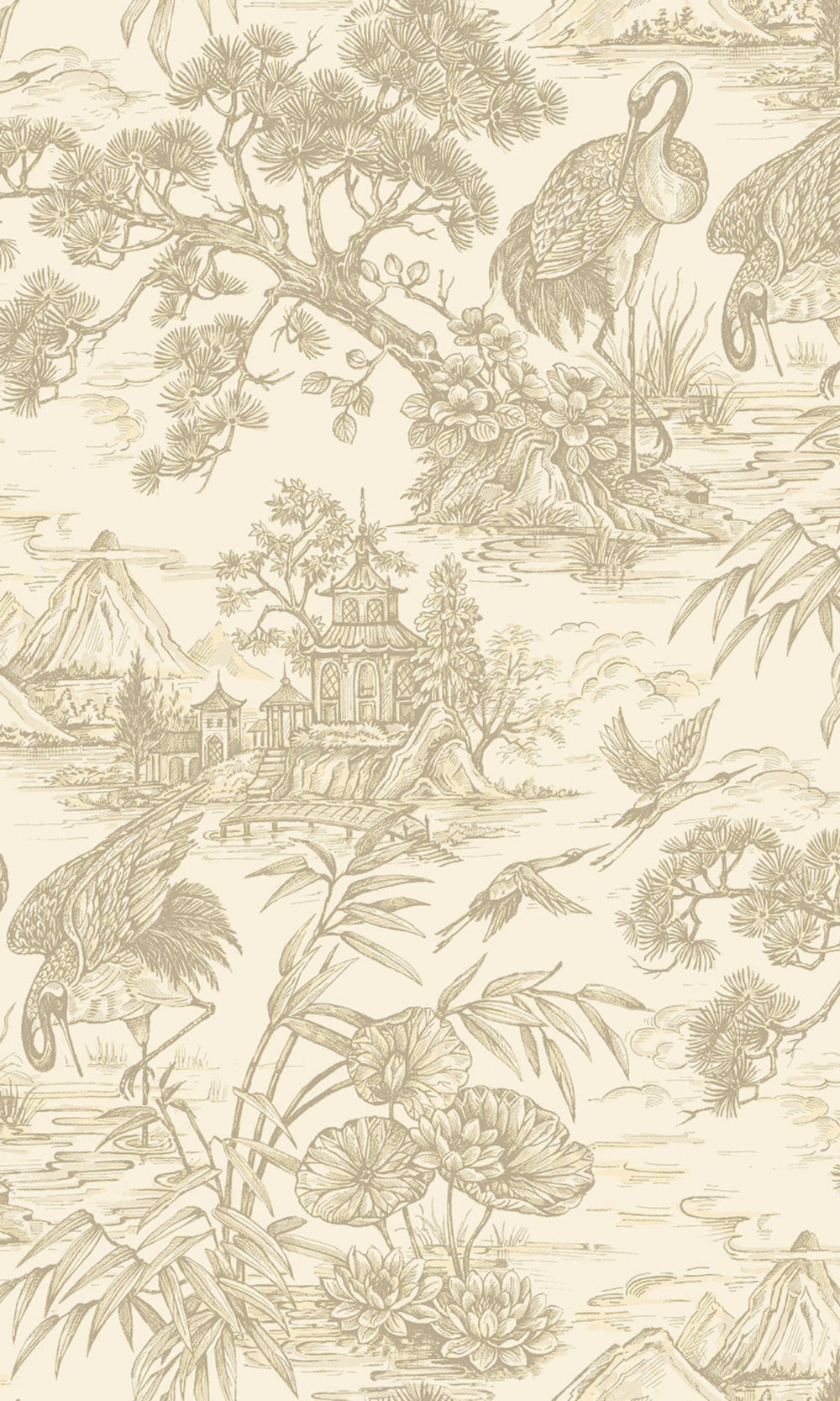 Cream Majestic Crane Tropical Wallpaper R8968