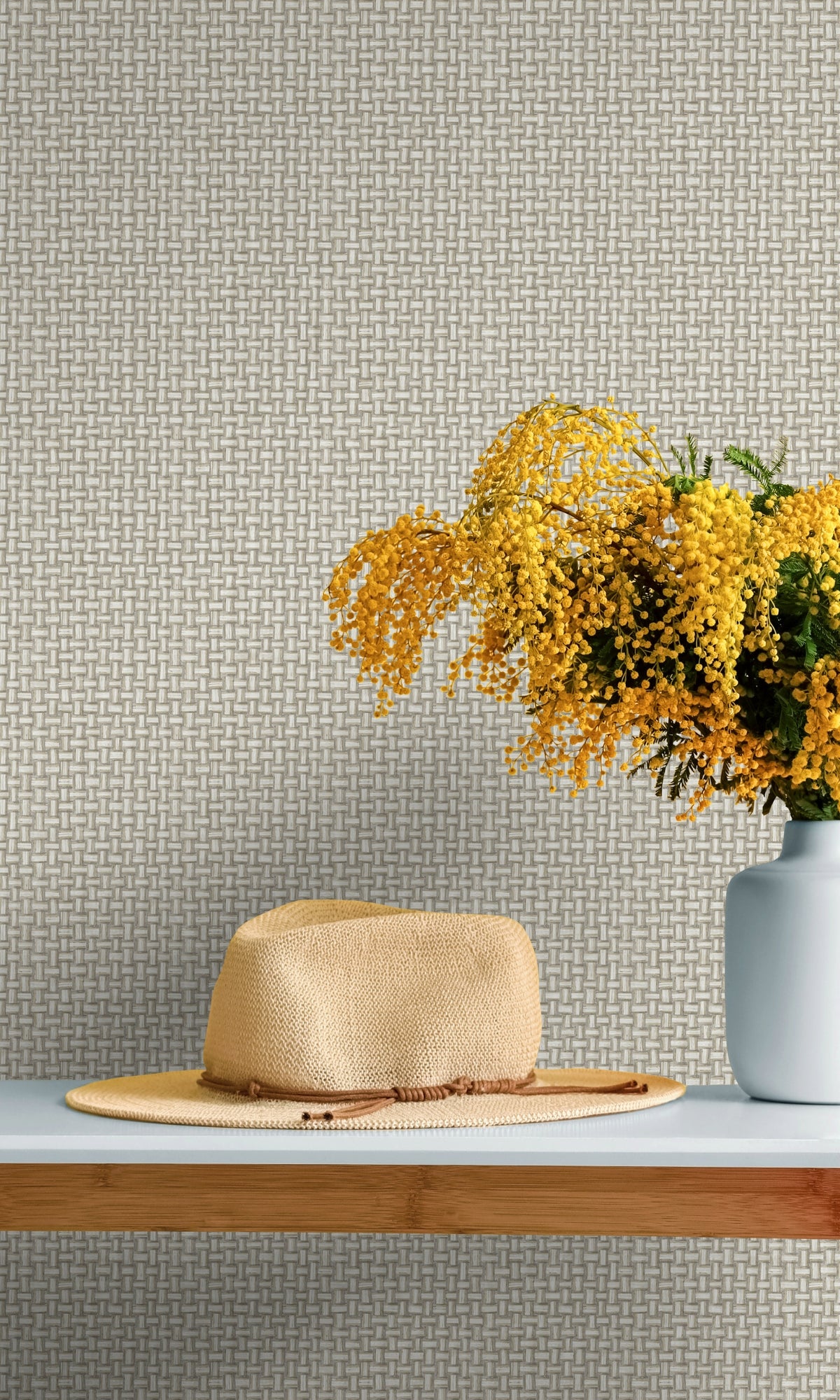 buy Cream Woven Effect Textured Geometric Wallpaper