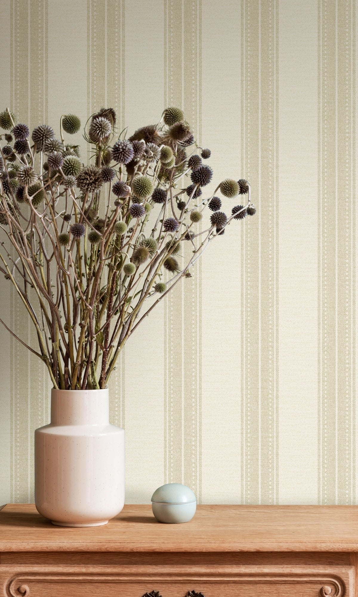 Cream Woven Fabric Inspired Stripes Wallpaper R8813